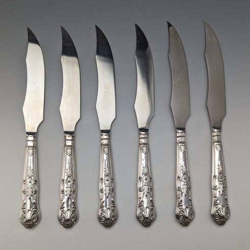 1973 British Vintage Sterling Silver Handle Steak Cutlery 6 Pair Set Boxed Harrison Brothers
